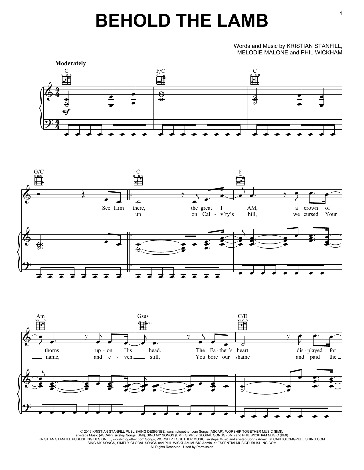 Passion Behold The Lamb (feat. Kristian Stanfill) Sheet Music Notes & Chords for Piano, Vocal & Guitar (Right-Hand Melody) - Download or Print PDF