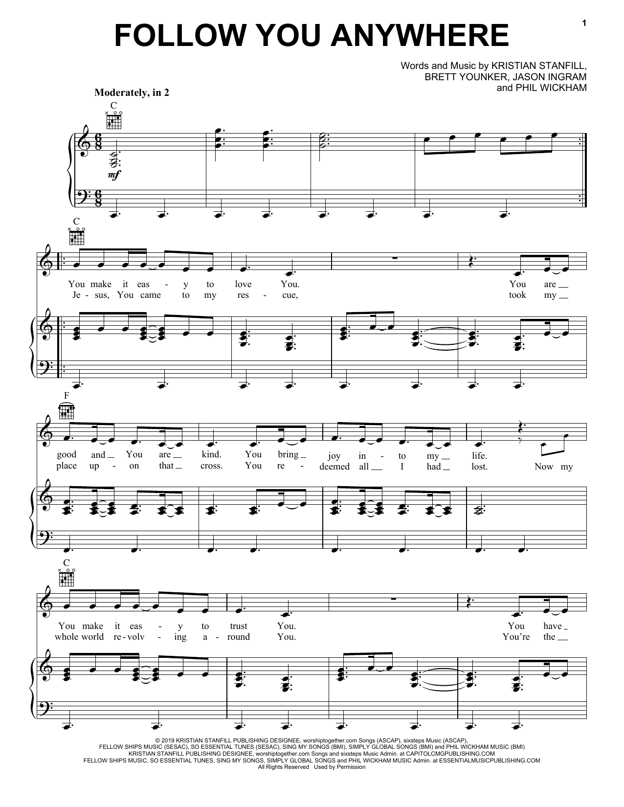 Passion Follow You Anywhere Sheet Music Notes & Chords for Piano, Vocal & Guitar (Right-Hand Melody) - Download or Print PDF