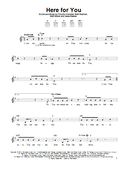 Passion Here For You Sheet Music Notes & Chords for Melody Line, Lyrics & Chords - Download or Print PDF