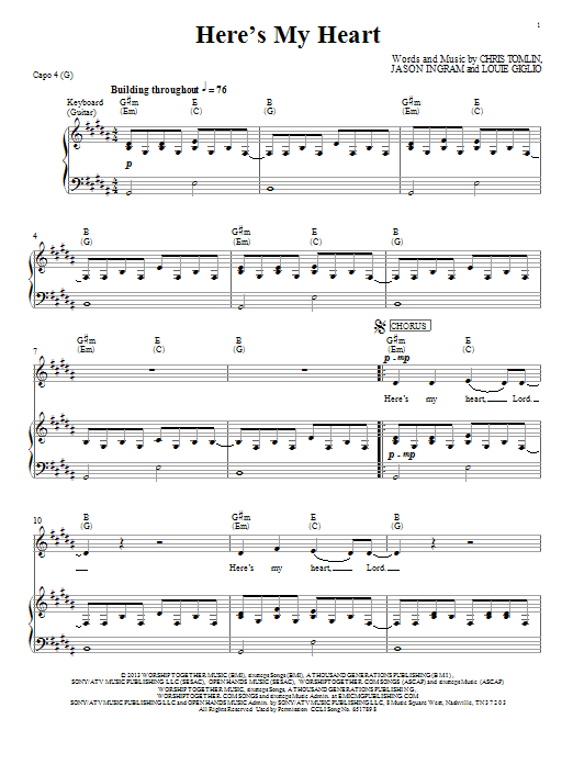 Passion Here's My Heart Sheet Music Notes & Chords for Piano, Vocal & Guitar (Right-Hand Melody) - Download or Print PDF