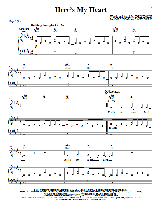 Passion Here's My Heart Sheet Music Notes & Chords for Melody Line, Lyrics & Chords - Download or Print PDF