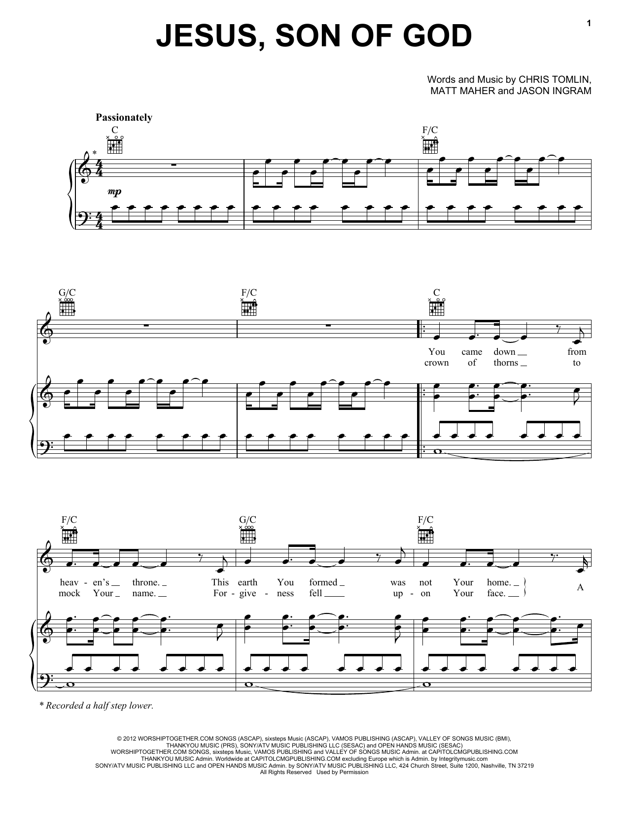 Passion Jesus, Son Of God Sheet Music Notes & Chords for Piano, Vocal & Guitar (Right-Hand Melody) - Download or Print PDF