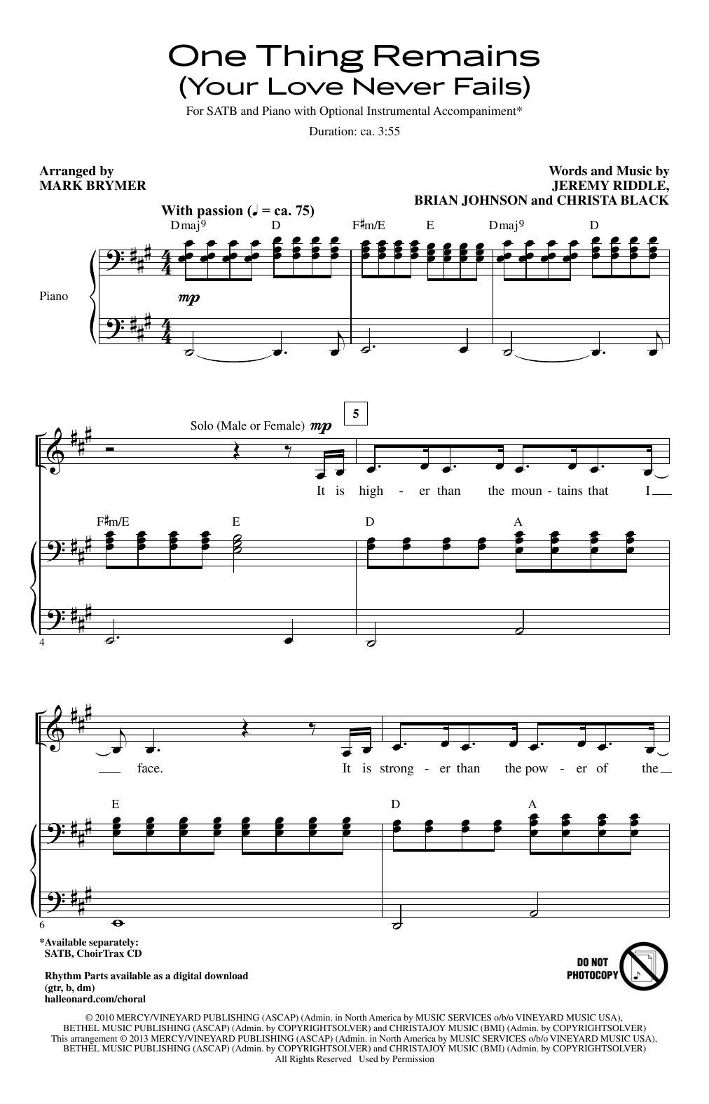 Passion One Thing Remains (Your Love Never Fails) (arr. Mark Brymer) Sheet Music Notes & Chords for SATB Choir - Download or Print PDF
