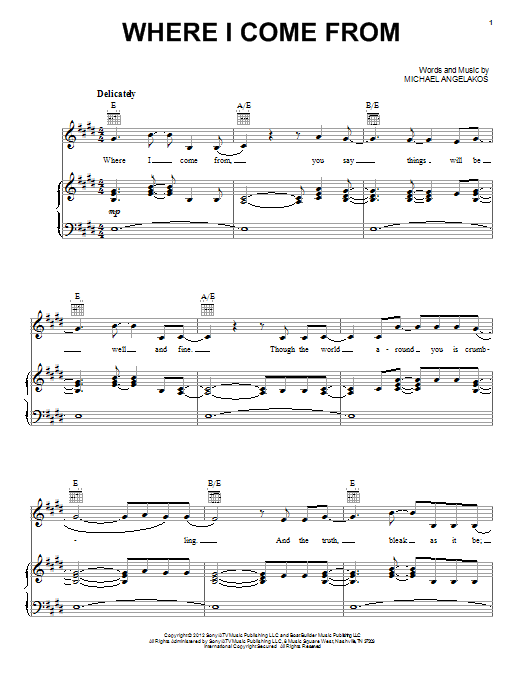 Passion Pit Where I Come From Sheet Music Notes & Chords for Piano, Vocal & Guitar (Right-Hand Melody) - Download or Print PDF