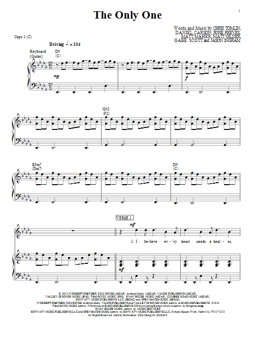 Passion The Only One Sheet Music Notes & Chords for Piano, Vocal & Guitar (Right-Hand Melody) - Download or Print PDF