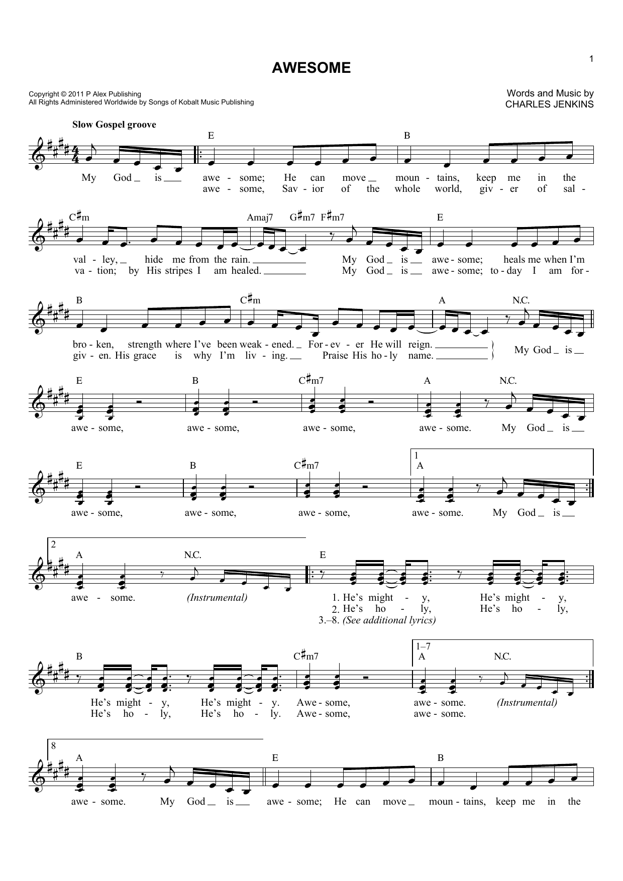 Pastor Charles Jenkins & Fellowship Chicago Awesome Sheet Music Notes & Chords for Melody Line, Lyrics & Chords - Download or Print PDF