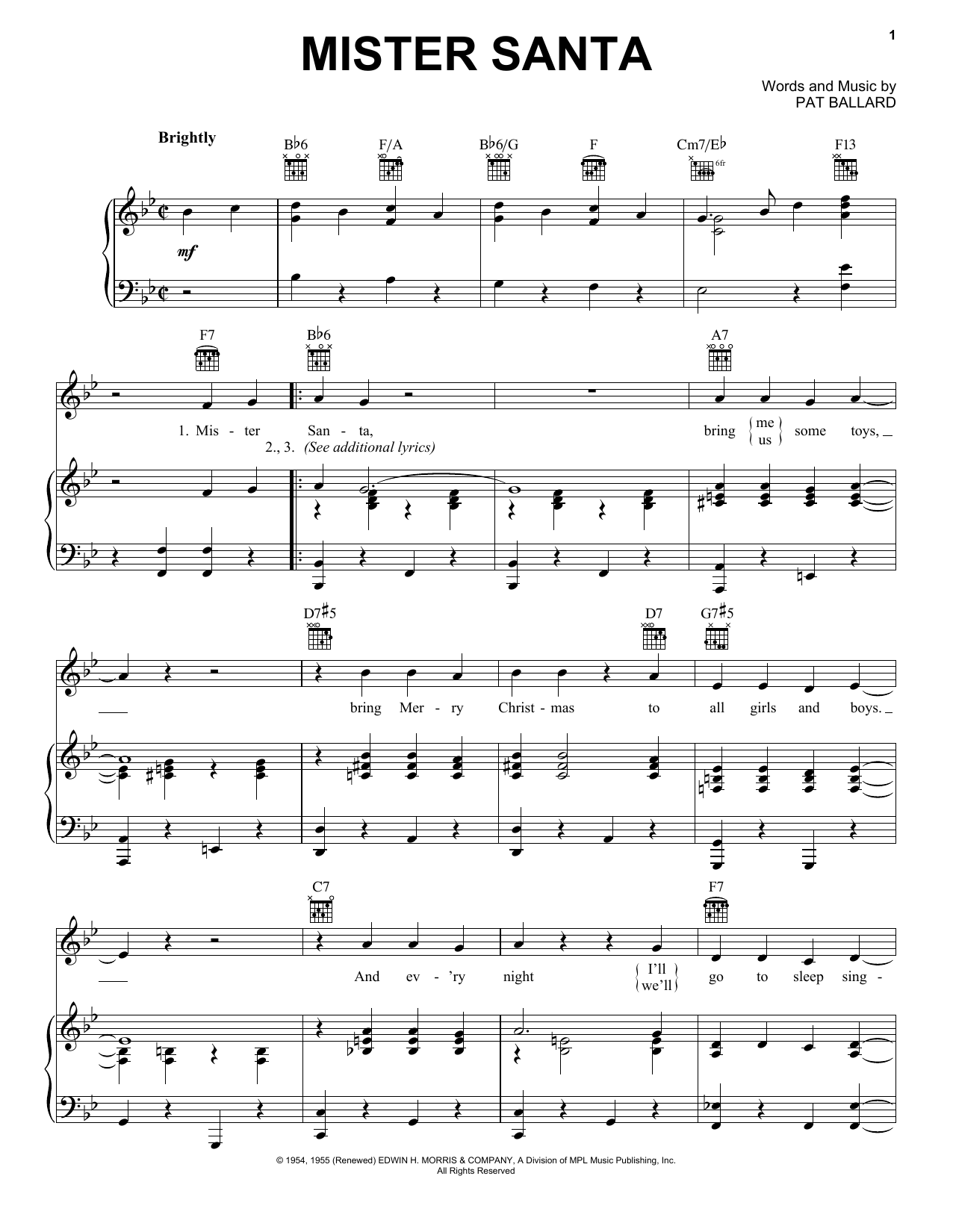 Pat Ballard Mister Santa Sheet Music Notes & Chords for Lyrics & Chords - Download or Print PDF