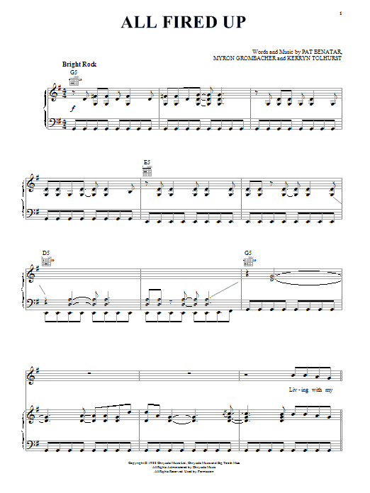 Pat Benatar All Fired Up Sheet Music Notes & Chords for Piano, Vocal & Guitar (Right-Hand Melody) - Download or Print PDF