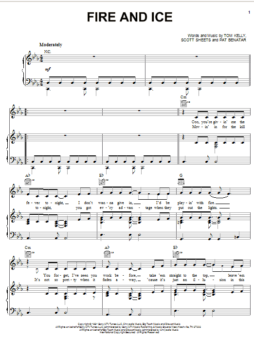 Pat Benatar Fire And Ice Sheet Music Notes & Chords for Piano, Vocal & Guitar (Right-Hand Melody) - Download or Print PDF