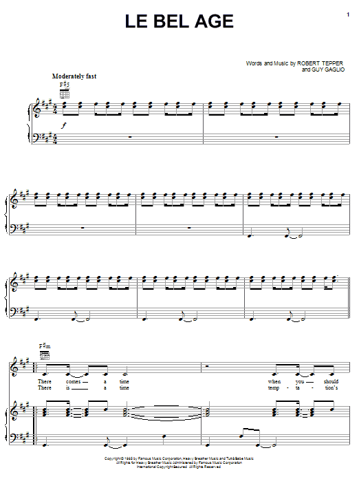 Pat Benatar Le Bel Age Sheet Music Notes & Chords for Piano, Vocal & Guitar (Right-Hand Melody) - Download or Print PDF