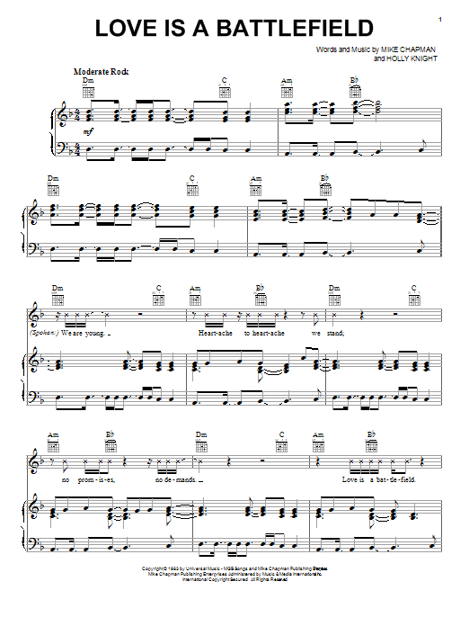 Pat Benatar Love Is A Battlefield Sheet Music Notes & Chords for Guitar Tab - Download or Print PDF