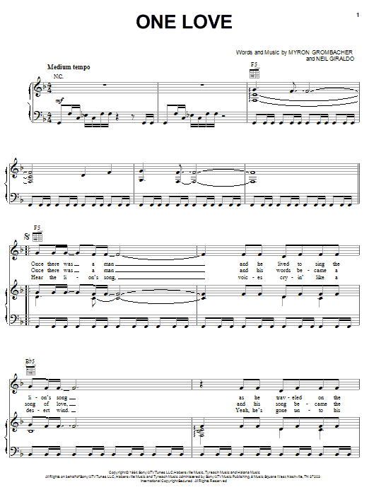 Pat Benatar One Love Sheet Music Notes & Chords for Piano, Vocal & Guitar (Right-Hand Melody) - Download or Print PDF