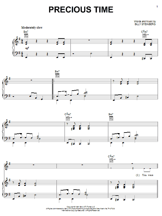 Pat Benatar Precious Time Sheet Music Notes & Chords for Piano, Vocal & Guitar (Right-Hand Melody) - Download or Print PDF