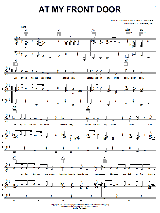 Pat Boone At My Front Door Sheet Music Notes & Chords for Melody Line, Lyrics & Chords - Download or Print PDF