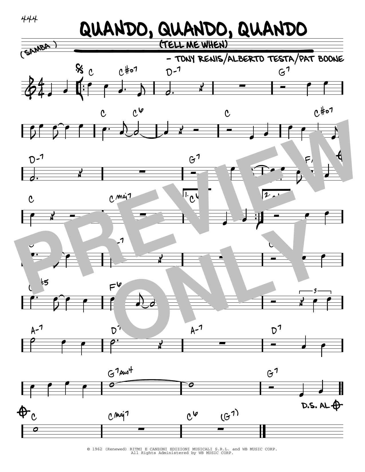 Pat Boone Quando, Quando, Quando (Tell Me When) Sheet Music Notes & Chords for Real Book – Melody & Chords - Download or Print PDF