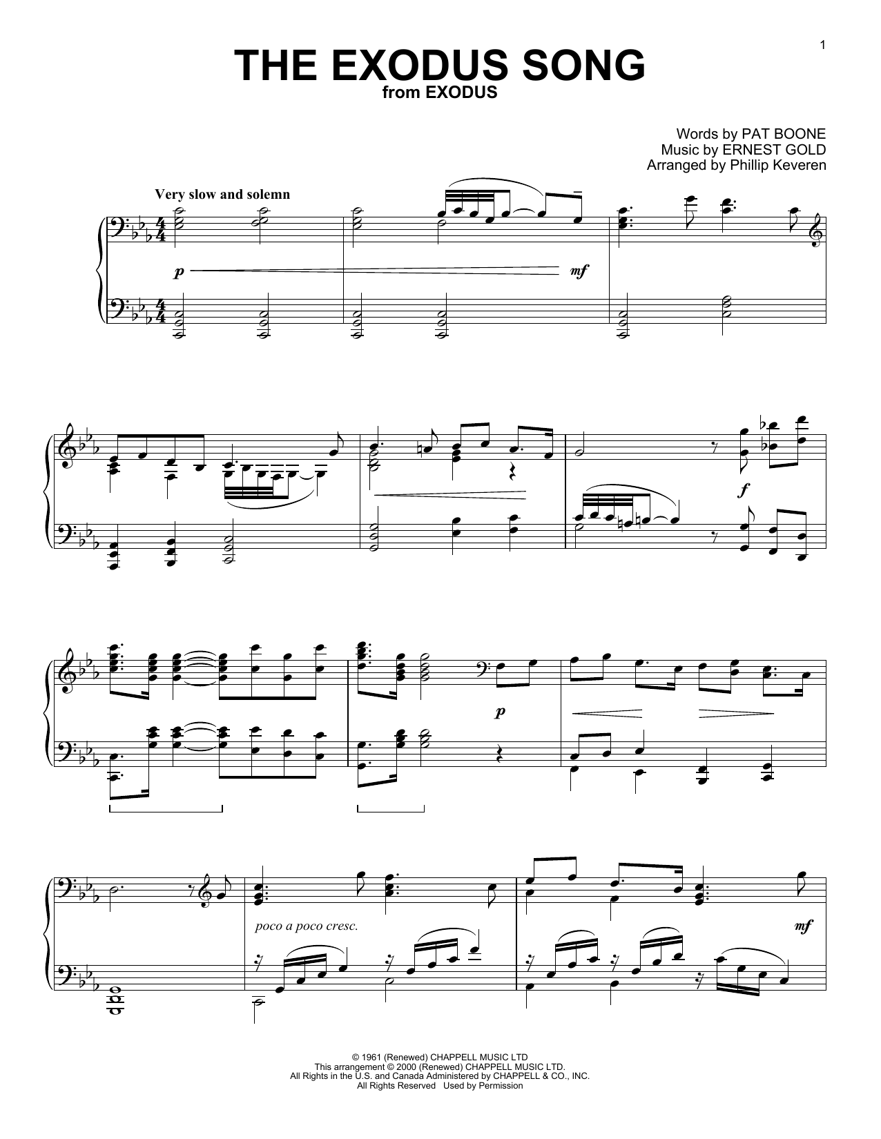Pat Boone The Exodus Song (from Exodus) (arr. Phillip Keveren) Sheet Music Notes & Chords for Piano Solo - Download or Print PDF