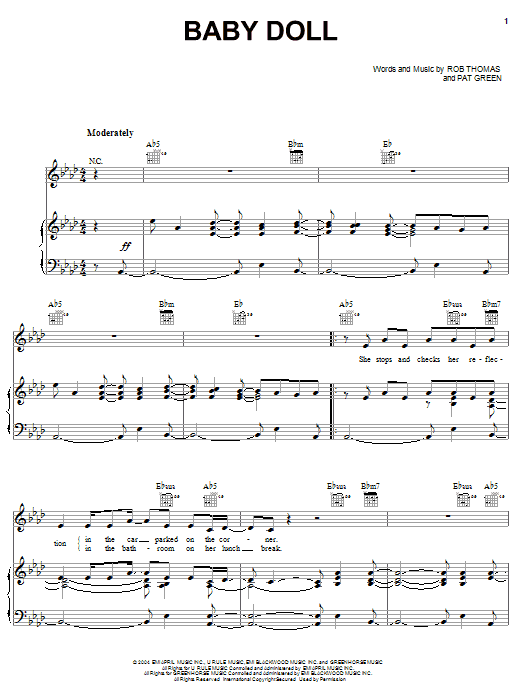 Pat Green Baby Doll Sheet Music Notes & Chords for Piano, Vocal & Guitar (Right-Hand Melody) - Download or Print PDF