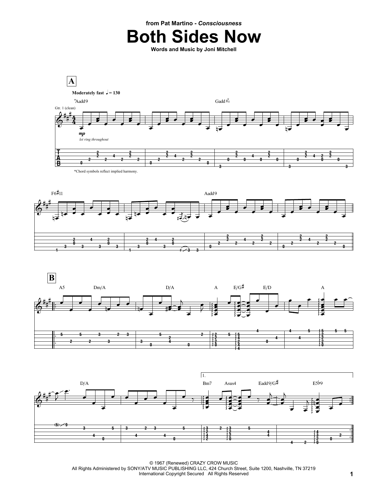 Pat Martino Both Sides Now Sheet Music Notes & Chords for Guitar Tab - Download or Print PDF