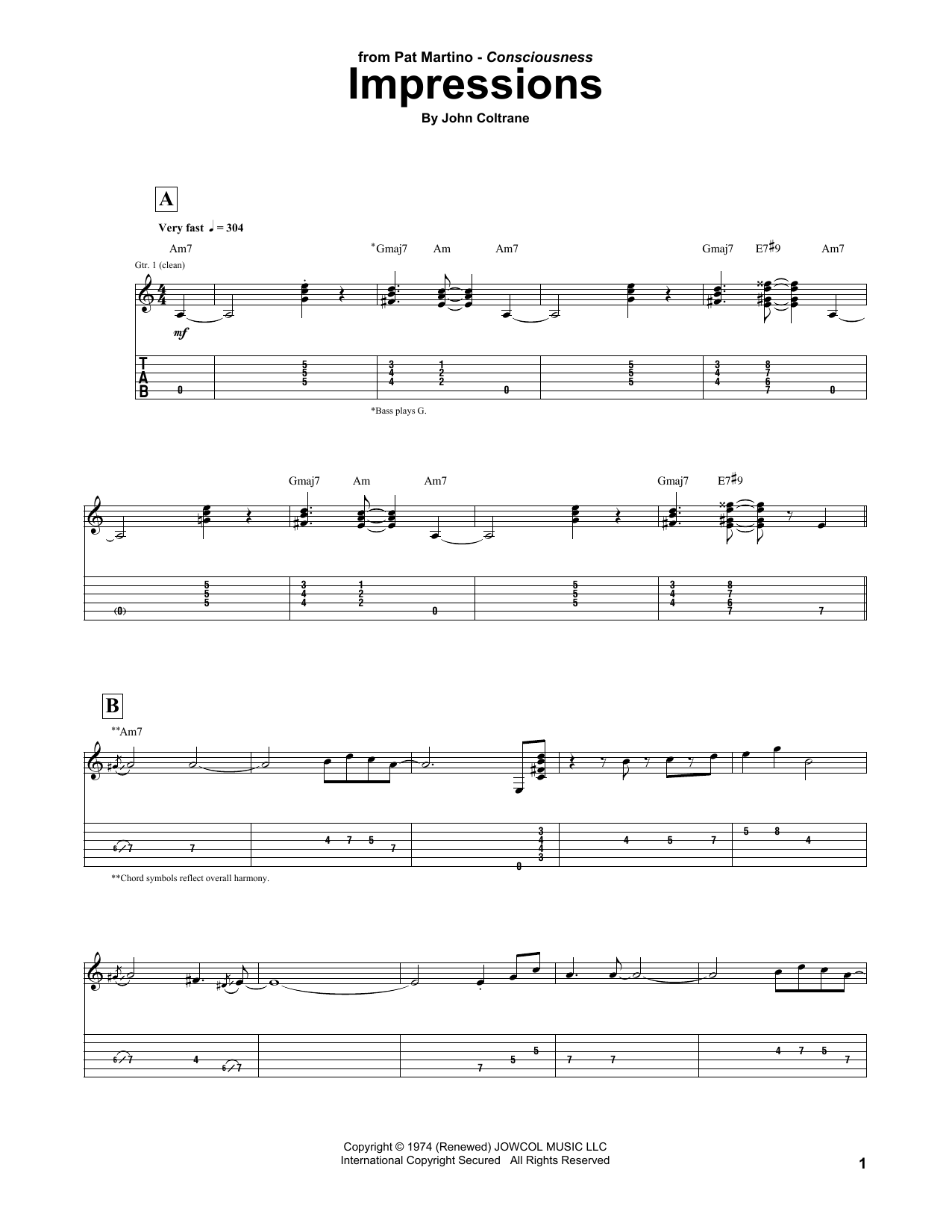 Pat Martino Impressions Sheet Music Notes & Chords for Guitar Tab - Download or Print PDF