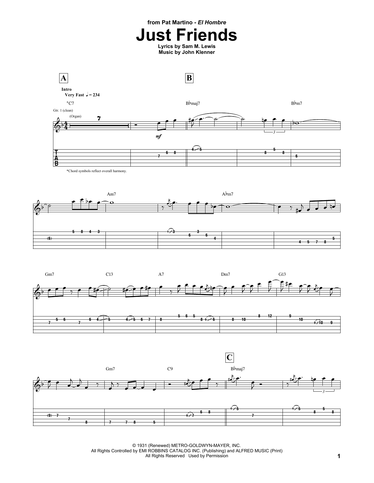 Pat Martino Just Friends Sheet Music Notes & Chords for Guitar Tab - Download or Print PDF