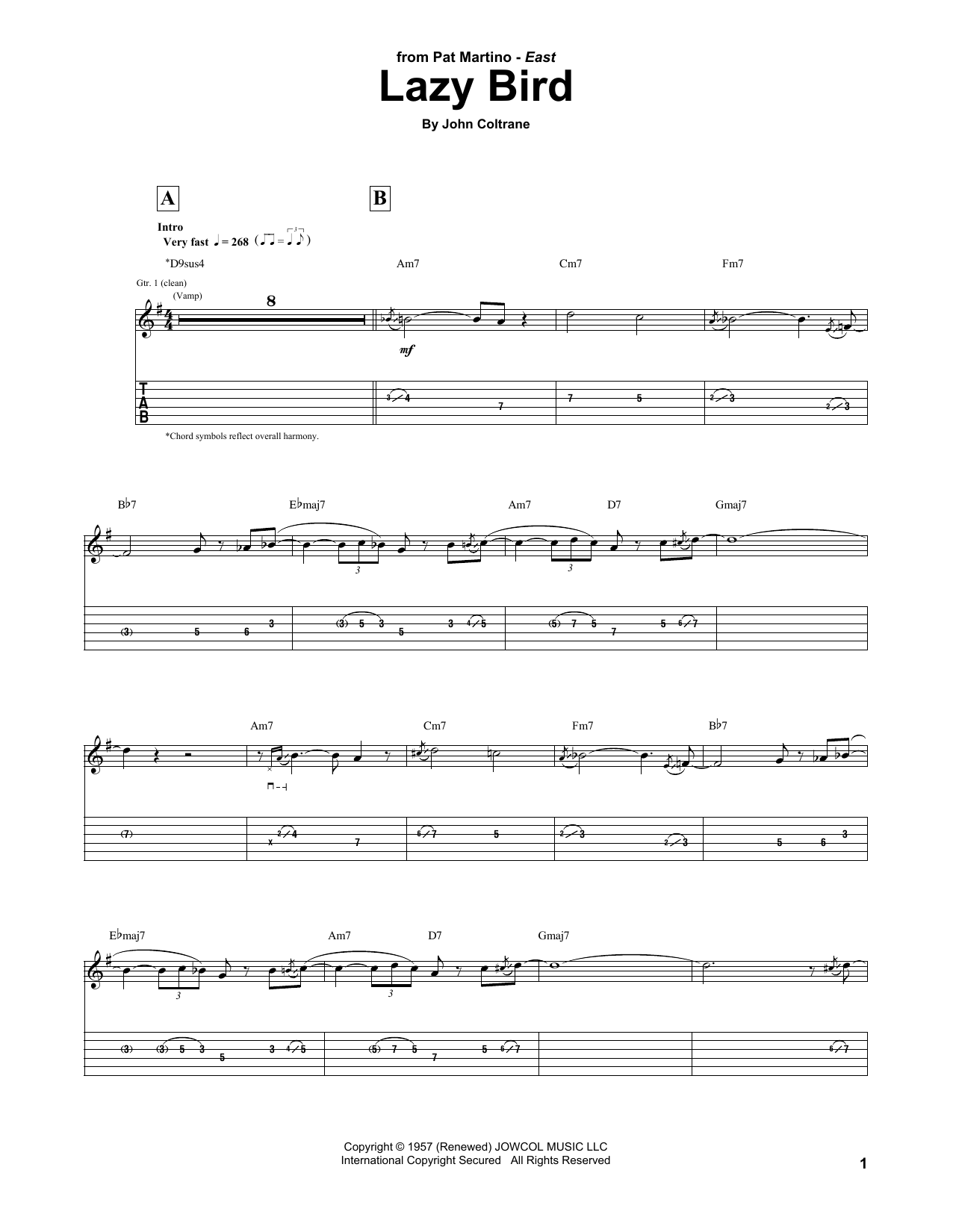 Pat Martino Lazy Bird Sheet Music Notes & Chords for Guitar Tab - Download or Print PDF