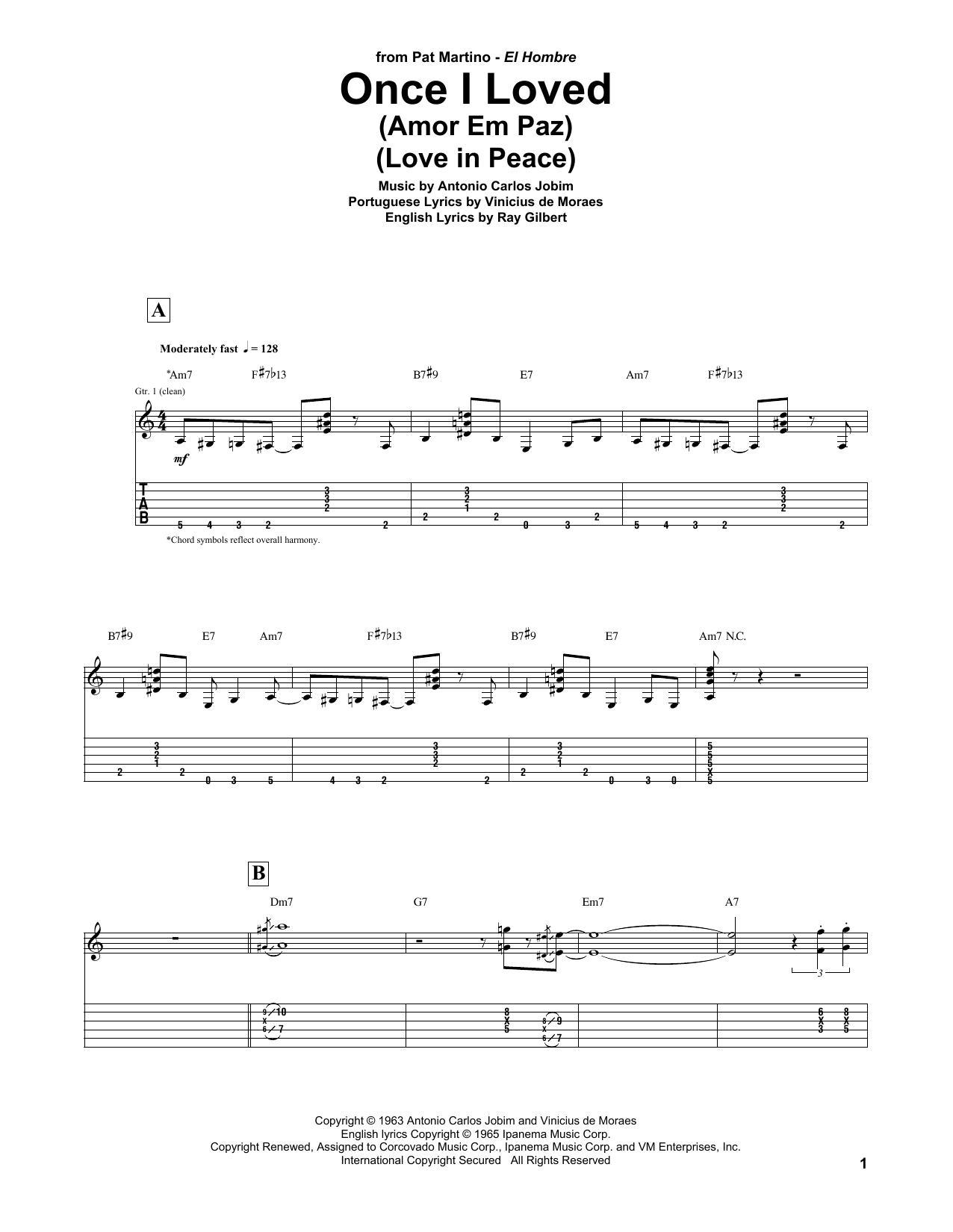 Pat Martino Once I Loved (Amor Em Paz) (Love In Peace) Sheet Music Notes & Chords for Guitar Tab - Download or Print PDF