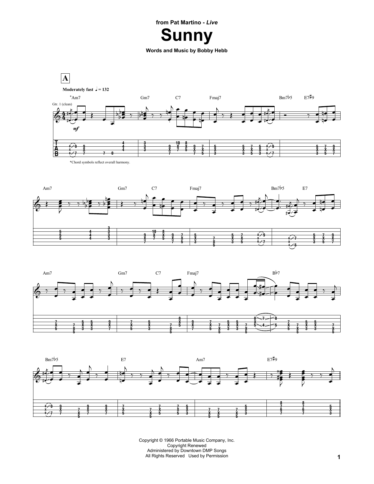 Pat Martino Sunny Sheet Music Notes & Chords for Accordion - Download or Print PDF