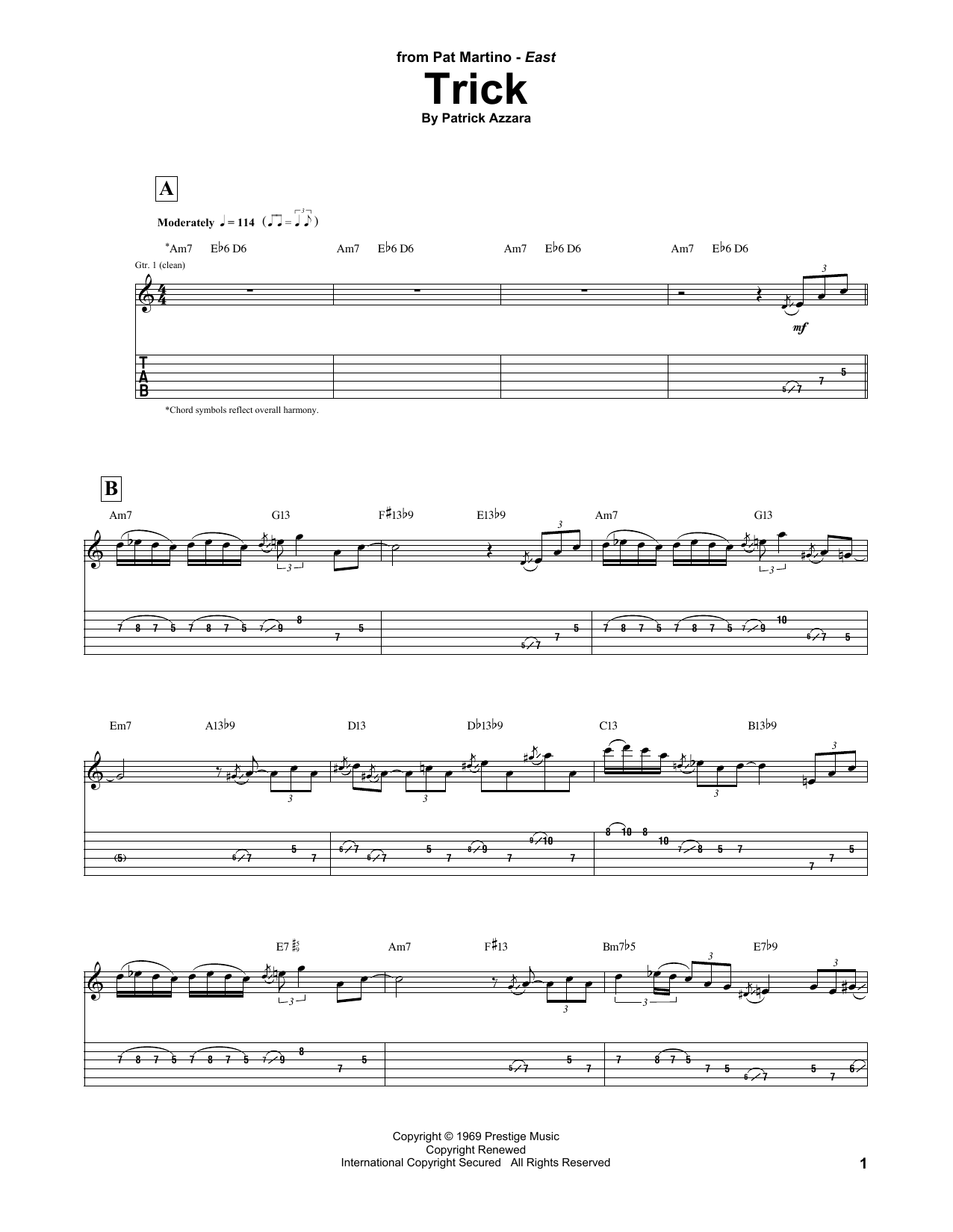 Pat Martino Trick Sheet Music Notes & Chords for Guitar Tab - Download or Print PDF