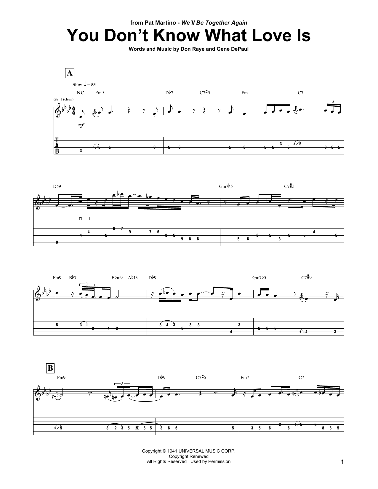 Pat Martino You Don't Know What Love Is Sheet Music Notes & Chords for Guitar Tab - Download or Print PDF