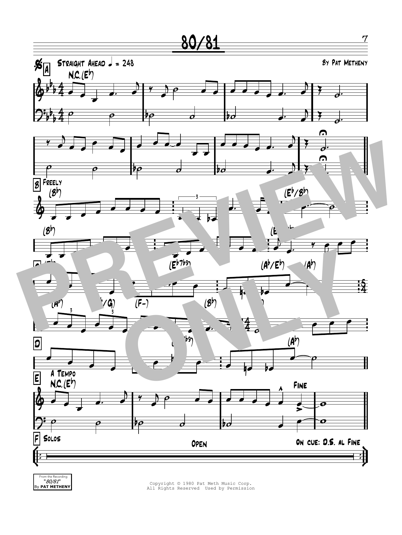 Pat Metheny 80/81 Sheet Music Notes & Chords for Real Book – Melody & Chords - Download or Print PDF