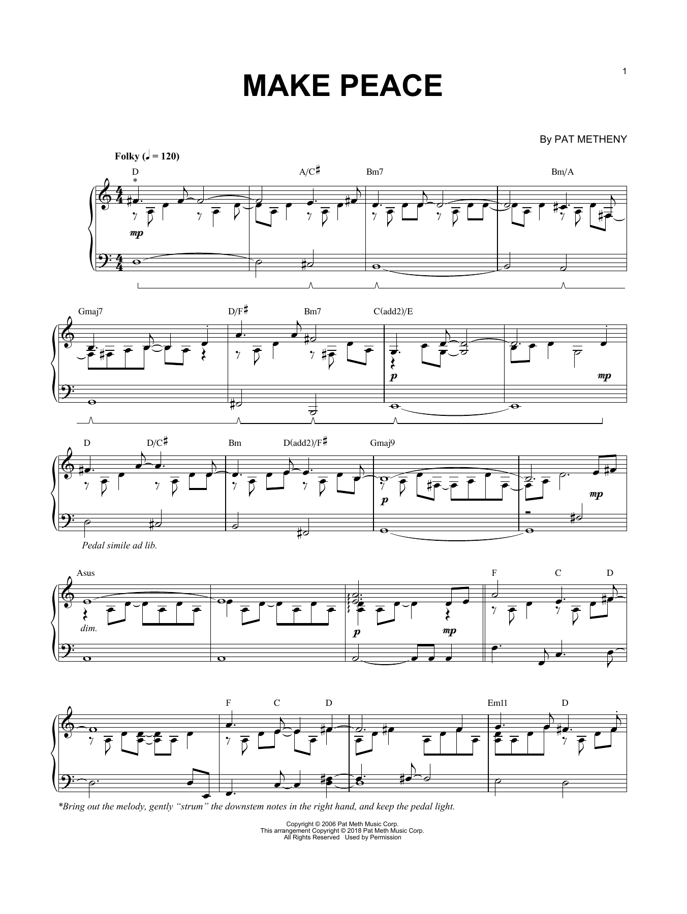 Pat Metheny & Brad Mehldau Make Peace Sheet Music Notes & Chords for Piano Solo - Download or Print PDF