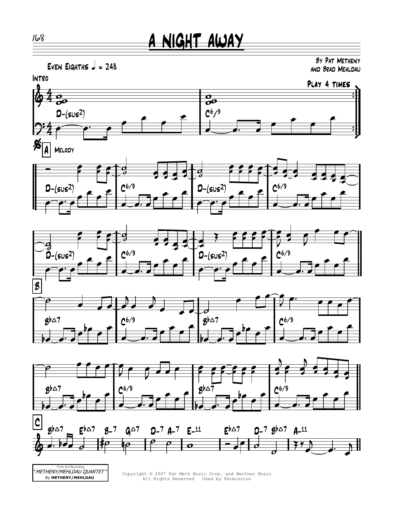 Pat Metheny A Night Away Sheet Music Notes & Chords for Real Book – Melody & Chords - Download or Print PDF