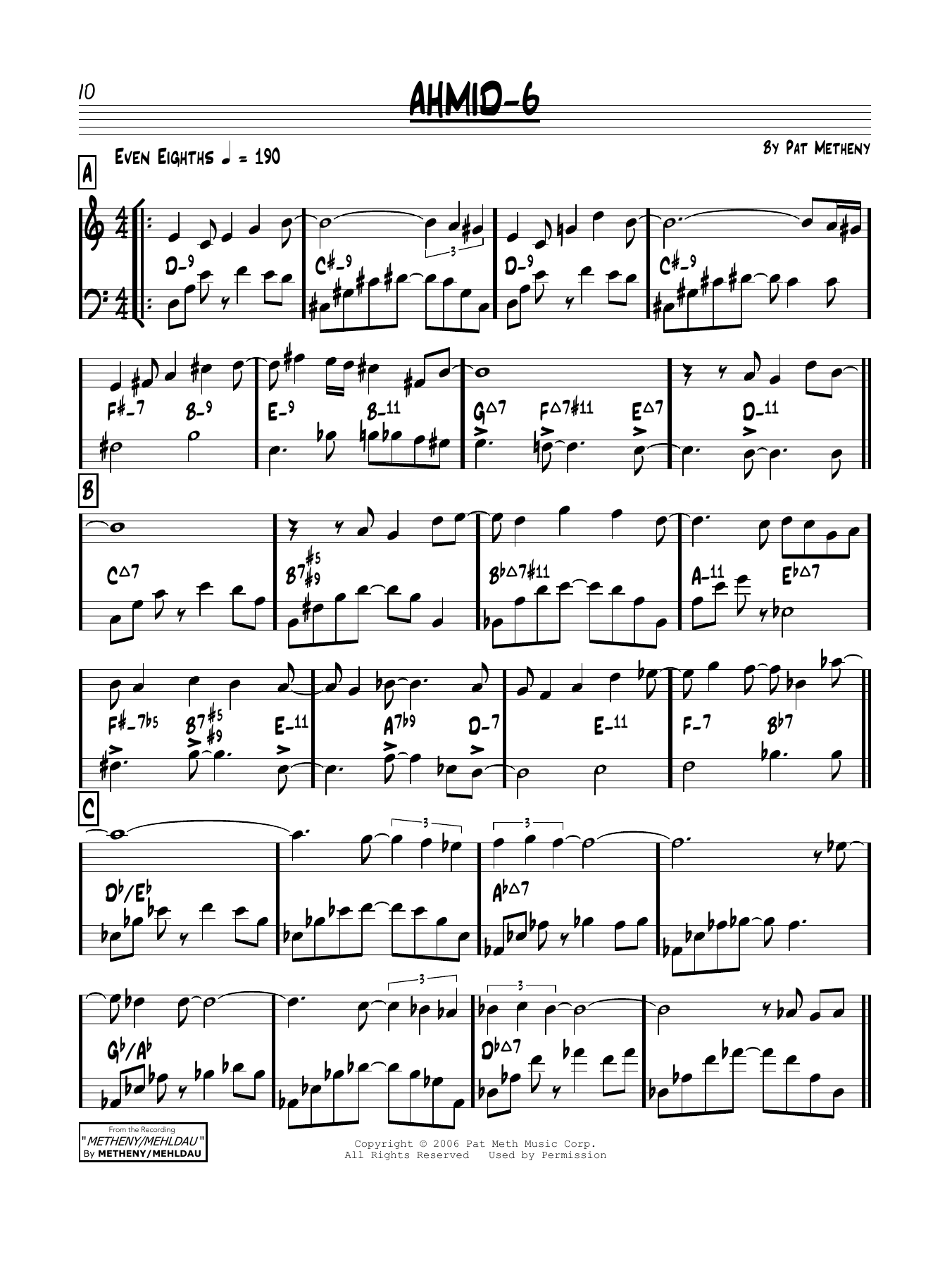 Pat Metheny AHMID-6 Sheet Music Notes & Chords for Real Book – Melody & Chords - Download or Print PDF