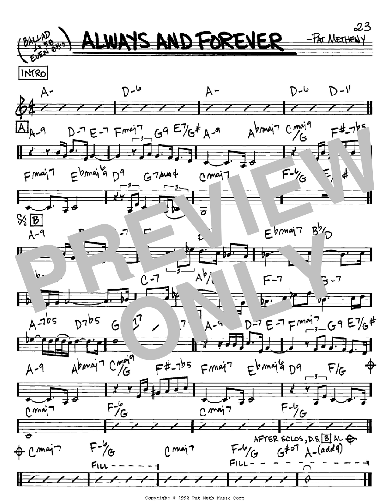 Pat Metheny Always And Forever Sheet Music Notes & Chords for Real Book - Melody & Chords - C Instruments - Download or Print PDF
