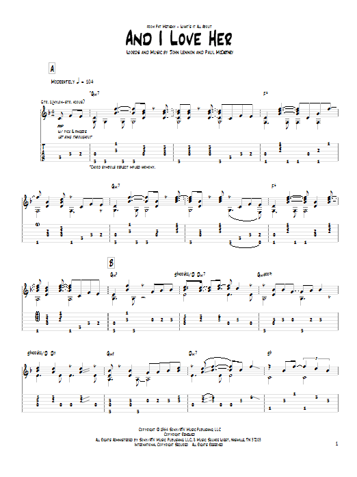 Pat Metheny And I Love Her Sheet Music Notes & Chords for Guitar Tab - Download or Print PDF