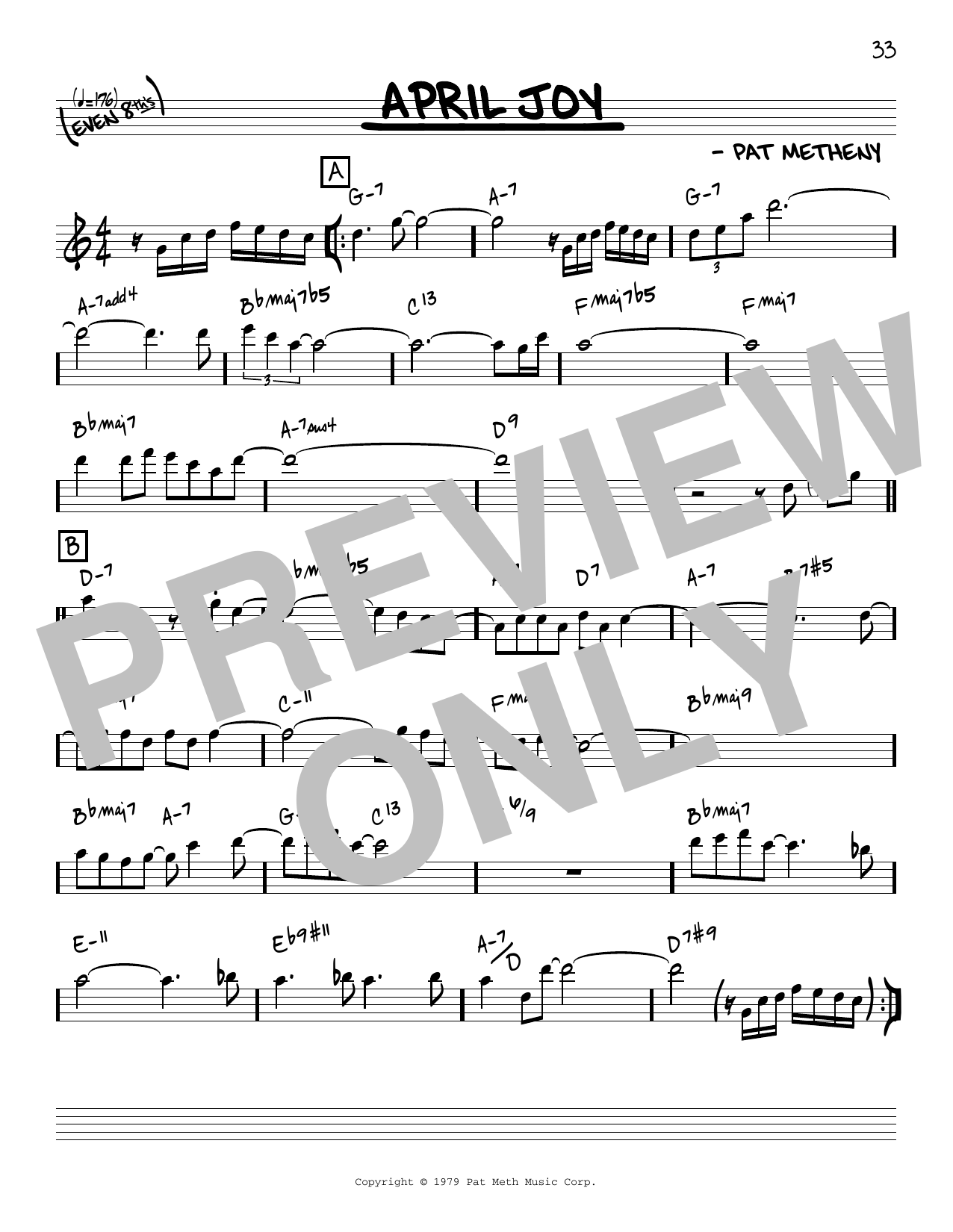 Pat Metheny April Joy [Reharmonized version] (arr. Jack Grassel) Sheet Music Notes & Chords for Real Book – Melody & Chords - Download or Print PDF