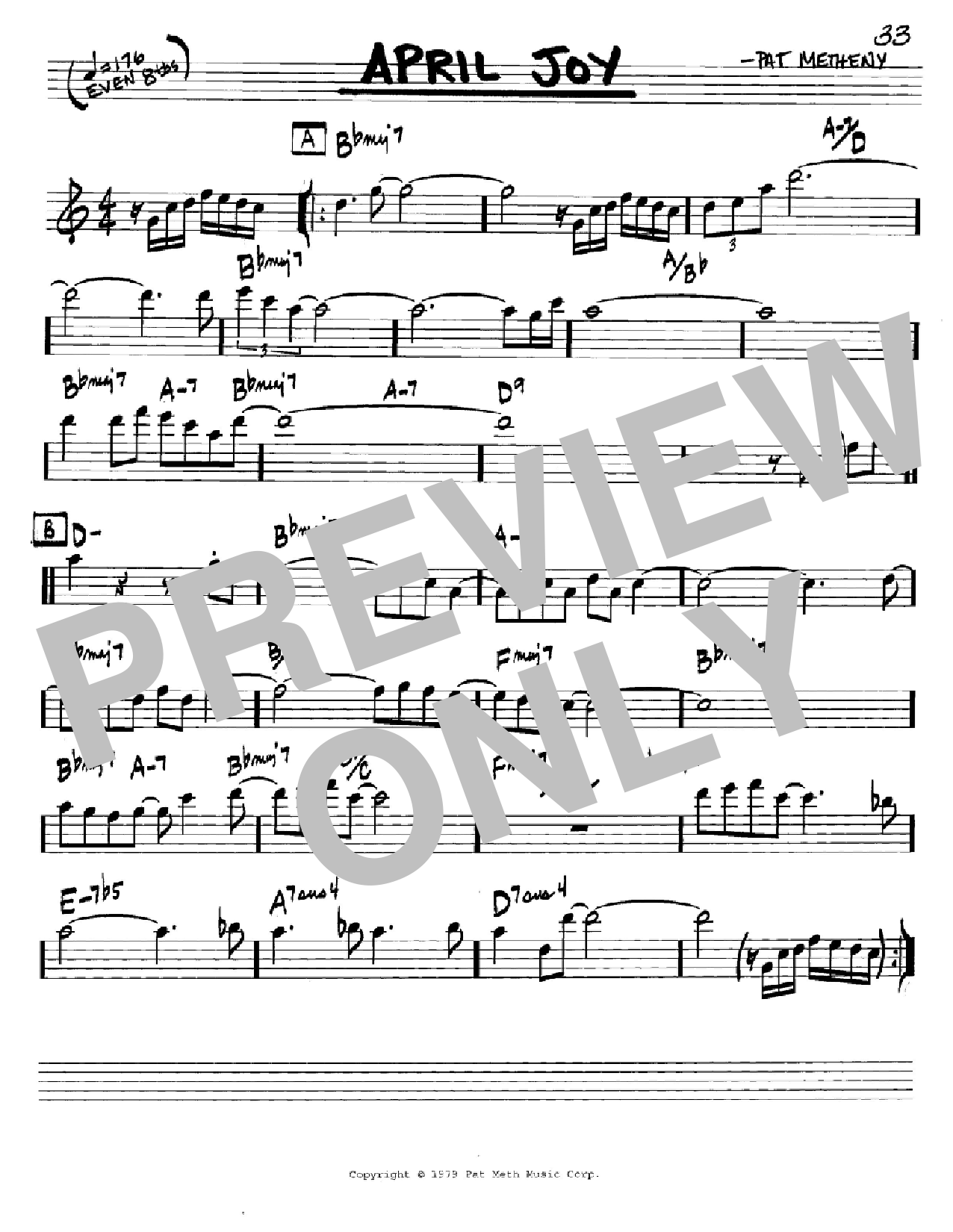Pat Metheny April Joy Sheet Music Notes & Chords for Real Book - Melody & Chords - Bb Instruments - Download or Print PDF