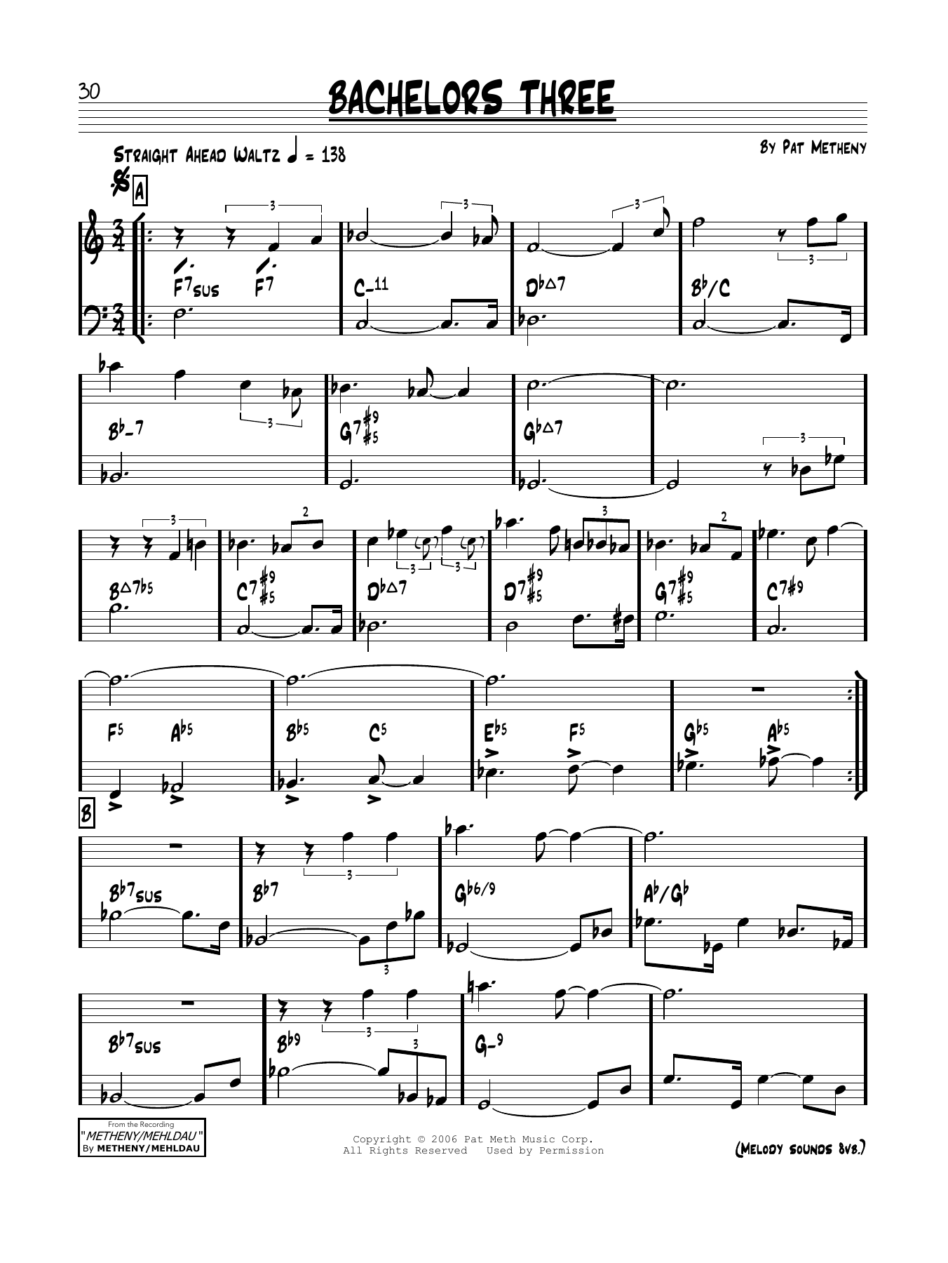 Pat Metheny Bachelors Three Sheet Music Notes & Chords for Real Book – Melody & Chords - Download or Print PDF