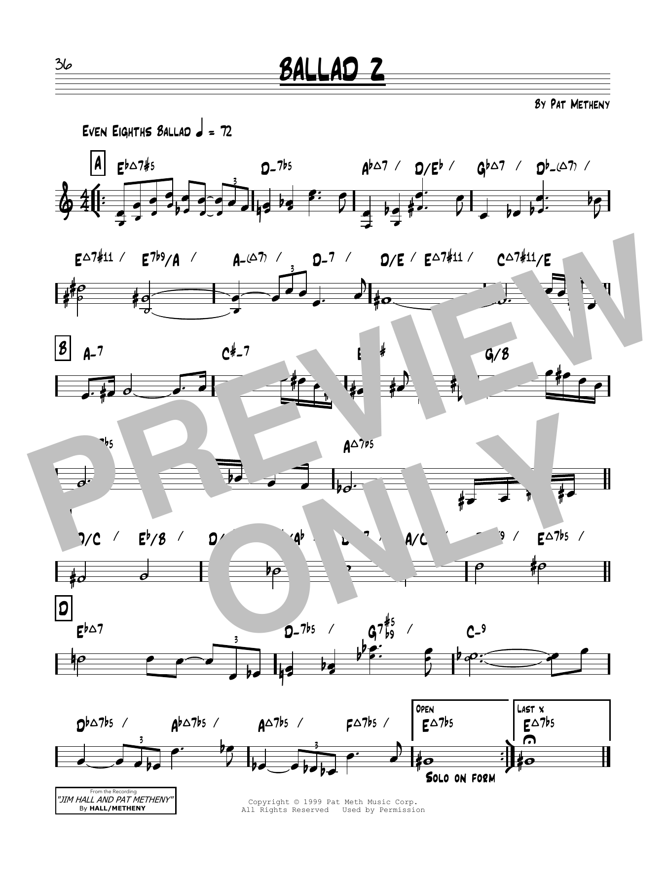 Pat Metheny Ballad Z Sheet Music Notes & Chords for Real Book – Melody & Chords - Download or Print PDF