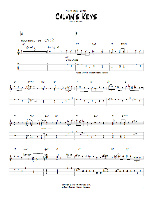 Pat Metheny Calvin's Keys Sheet Music Notes & Chords for Guitar Tab - Download or Print PDF