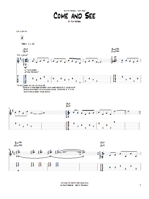 Pat Metheny Come And See Sheet Music Notes & Chords for Real Book – Melody & Chords - Download or Print PDF