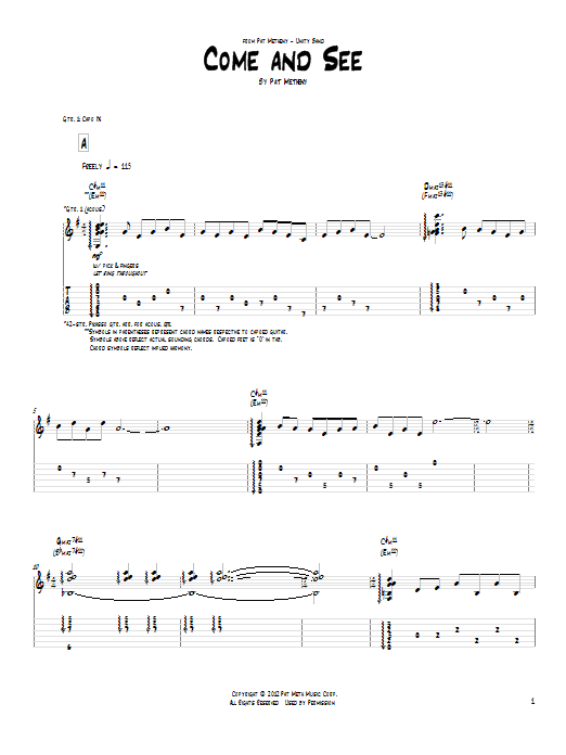 Pat Metheny Come And See Sheet Music Notes & Chords for Guitar Tab - Download or Print PDF
