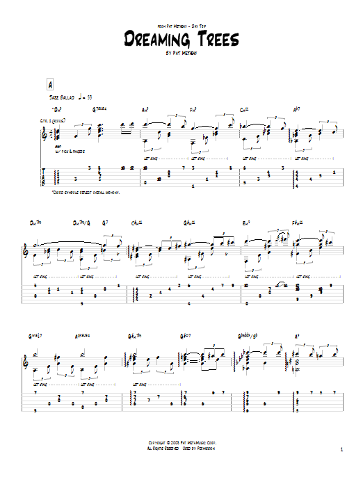 Pat Metheny Dreaming Trees Sheet Music Notes & Chords for Guitar Tab - Download or Print PDF