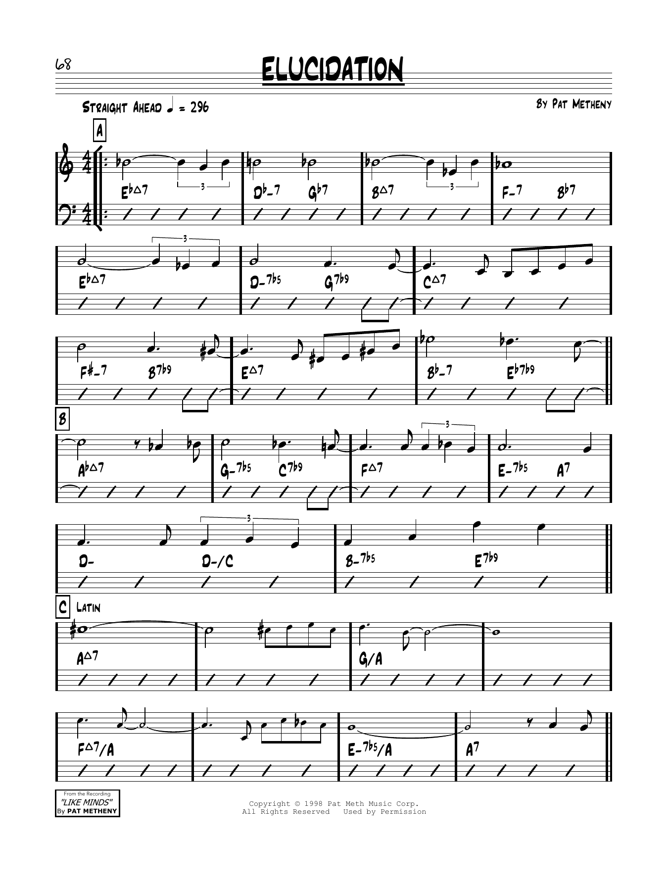 Pat Metheny Elucidation Sheet Music Notes & Chords for Real Book – Melody & Chords - Download or Print PDF