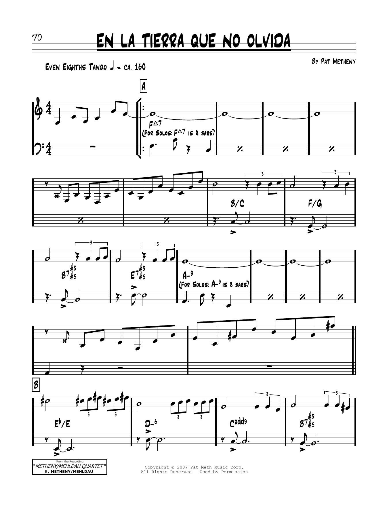 Pat Metheny En La Tierra Que No Olvida Sheet Music Notes & Chords for Real Book – Melody & Chords - Download or Print PDF