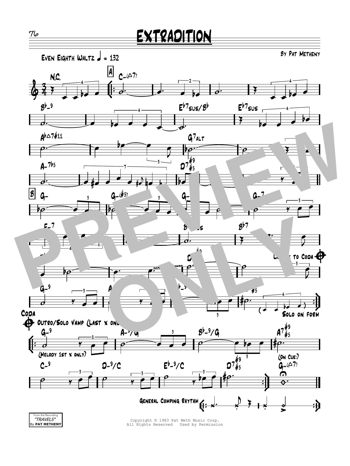 Pat Metheny Extradition Sheet Music Notes & Chords for Real Book – Melody & Chords - Download or Print PDF
