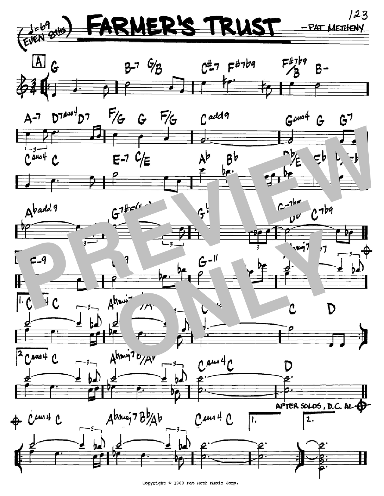 Pat Metheny Farmer's Trust Sheet Music Notes & Chords for Real Book - Melody & Chords - C Instruments - Download or Print PDF