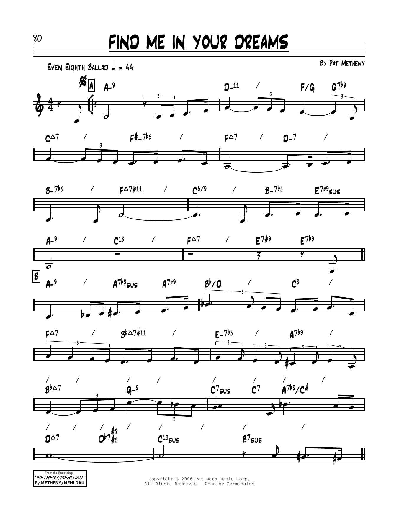 Pat Metheny Find Me In Your Dreams Sheet Music Notes & Chords for Real Book – Melody & Chords - Download or Print PDF