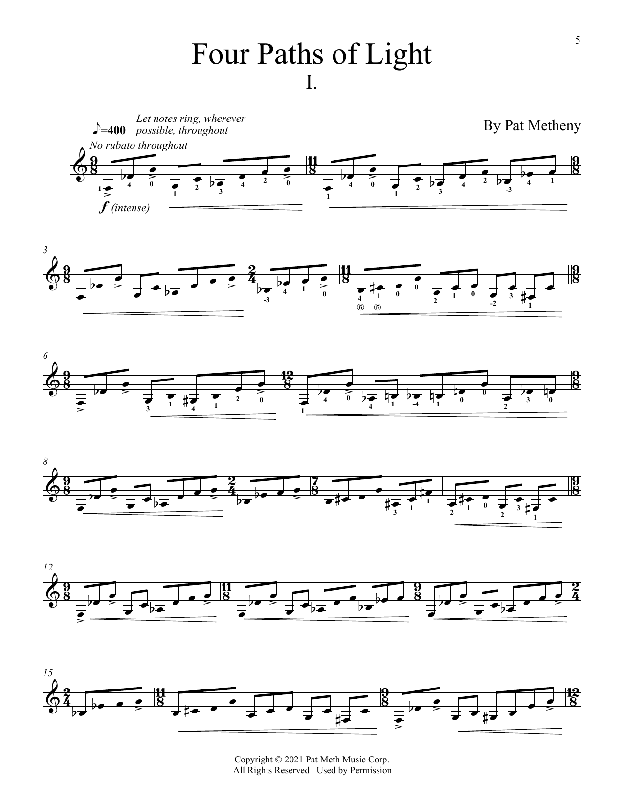 Pat Metheny Four Paths Of Light Sheet Music Notes & Chords for Transcribed Score - Download or Print PDF