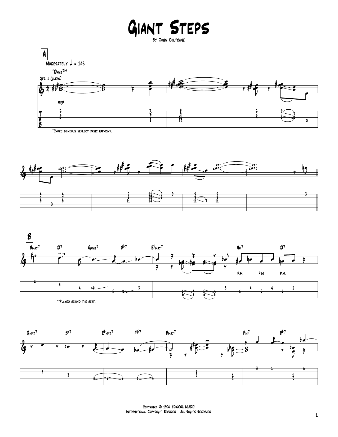 Pat Metheny Giant Steps Sheet Music Notes & Chords for Guitar Tab - Download or Print PDF